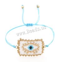 Seedbead Bracelet, with Knot Cord, Rectangle, handmade, Bohemian style & evil eye pattern & adjustable & for woman, more colors for choice, 30x22mm, Length:Approx 28 cm, Sold By PC