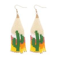 Seedbead Tassel Earring, with Tibetan Style, Opuntia Stricta, gold color plated, for woman, 30x95mm, Sold By Pair
