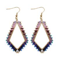 Seedbead Drop Earring with Zinc Alloy Rhombus gold color plated Bohemian style & for woman Sold By Pair