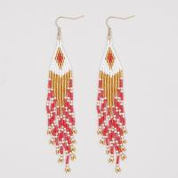 Seedbead Tassel Earring with Zinc Alloy gold color plated Bohemian style & for woman red Sold By Pair