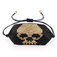 Seedbead Bracelet, with Knot Cord, Skull, handmade, punk style & Unisex & adjustable, black, 70x27mm, Length:Approx 28 cm, Sold By PC