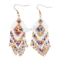 Seedbead Tassel Earring, with Tibetan Style, gold color plated, Bohemian style & for woman, 25x85mm, Sold By Pair