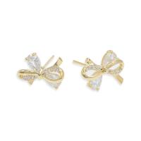 Brass Stud Earring Bowknot plated fashion jewelry & micro pave cubic zirconia nickel lead & cadmium free Sold By Pair