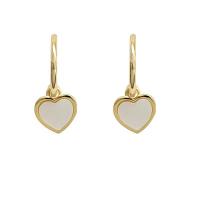 Brass Drop Earring with Pearl Oyster Heart plated fashion jewelry golden nickel lead & cadmium free Sold By Pair
