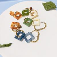 Stainless Steel Drop Earring 304 Stainless Steel with Resin Square plated fashion jewelry 35mm Sold By Pair
