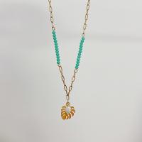 Titanstahl Halskette, mit Seedbead & Kunststoff Perlen, mit Verlängerungskettchen von 5cm, Blatt, plattiert, Modeschmuck, keine, 12x16mm, Länge:45 cm, verkauft von PC