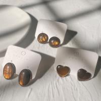 Stainless Steel Stud Earrings 304 Stainless Steel with Resin plated fashion jewelry amber Sold By Pair