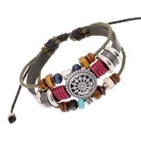 Cowhide Bracelet, with Linen & Tibetan Style, plated, multilayer & Unisex, more colors for choice, 6mm, Length:Approx 6.7 Inch, Sold By PC