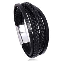 PU Leather Cord Bracelets with Zinc Alloy plated multilayer & for man Length Approx 8 Inch Sold By PC