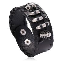 Cowhide Bracelet with PU Leather & Iron & Zinc Alloy Skull plated fashion jewelry & for man 31mm Length Approx 9 Inch Sold By PC