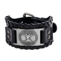 Cowhide Bracelet, with PU Leather & Iron & Tibetan Style, Tree, plated, fashion jewelry & for man, more colors for choice, 38mm, Length:Approx 10.8 Inch, Sold By PC