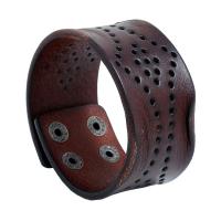 Cowhide Bracelet, with Iron, fashion jewelry & for man & hollow, brown, 38mm, Length:Approx 9 Inch, Sold By PC