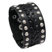 Kuhhaut Armband, mit PU Leder & Eisen, plattiert, Punk-Stil & für den Menschen, keine, 37mm, Länge:ca. 8.7 ZollInch, verkauft von PC
