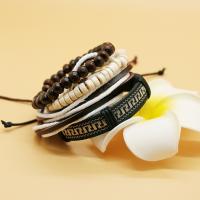 cuir PU bracelet, avec tissu & cuir de peau de vache & plastique, multicouche & unisexe, Diamètre intérieur:Environ 60mm, Vendu par PC