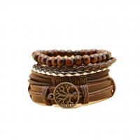 PU Leather Bracelet Set with Zinc Alloy Tree plated multilayer & Unisex Inner Approx 60mm Sold By Set