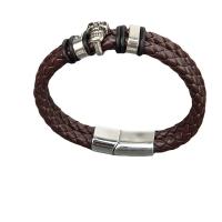 PU Leather Cord Bracelets, with Tibetan Style, Skull, plated, fashion jewelry & for man, coffee color, Inner Diameter:Approx 60mm, Sold By PC