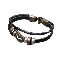 cuir PU bracelet, avec Cuir & alliage de zinc, étoile, Placage, multicouche & le style de punk & unisexe, noire, Diamètre intérieur:Environ 60mm, Vendu par PC