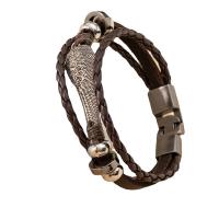 PU Leather Cord Bracelets, Tibetan Style, with PU Leather, Angel Wing, plated, multilayer & for man, coffee color, 20mm, Length:Approx 8.3 Inch, Sold By PC