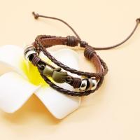 Leather Bracelet, with Tibetan Style, plated, multilayer & Unisex, Inner Diameter:Approx 60mm, Sold By PC
