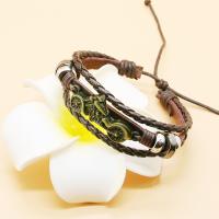 Leather Bracelet with Zinc Alloy Motorcycle plated fashion jewelry & multilayer & Unisex Inner Approx 60mm Sold By PC