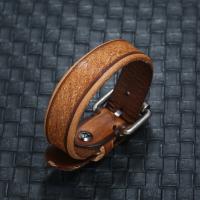corda de Couro de vaca pulseira, with ferro, banhado, joias de moda & para o homem, marrom, 20mm, comprimento Aprox 10 inchaltura, vendido por PC