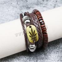 PU Leather Bracelet Set with Cowhide & Wood & Zinc Alloy plated fashion jewelry & multilayer & for man Inner Approx 60mm Sold By Set