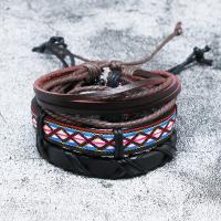 Leather Bracelet Set, with Cloth, fashion jewelry & multilayer & Unisex, Inner Diameter:Approx 60mm, Sold By Set