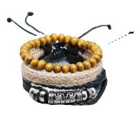 PU Leather Bracelet, with Linen & Plastic & Tibetan Style, plated, multilayer & Unisex, Inner Diameter:Approx 60mm, Sold By PC