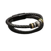 cuir PU bracelet, avec alliage de zinc, Placage, bijoux de mode & multicouche & pour homme, noire, Diamètre intérieur:Environ 60mm, Vendu par PC