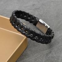 cuir PU bracelet, avec alliage de zinc, Placage, bijoux de mode & pour homme, noire, Diamètre intérieur:Environ 60mm, Vendu par PC