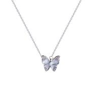 Titanium Steel Necklace, with 2.5cm extender chain, Butterfly, high quality plated, fashion jewelry & micro pave cubic zirconia & for woman & enamel, silver color, Length:Approx 41.4 cm, Sold By PC