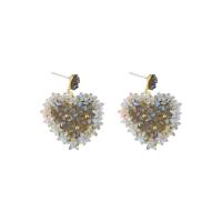 Zinc Alloy Stud Earring with Crystal Heart fashion jewelry & for woman golden nickel lead & cadmium free Sold By Pair