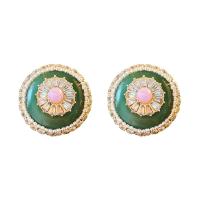 Tibetan Style Stud Earring, with Acrylic, fashion jewelry & for woman & with rhinestone, green, nickel, lead & cadmium free, 24x24mm, Sold By Pair