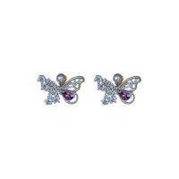 Brass Stud Earring Butterfly fashion jewelry & micro pave cubic zirconia & for woman silver color nickel lead & cadmium free Sold By Pair