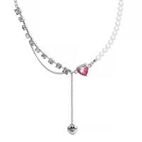 Zinc Alloy smykker halskæde, med 7cm extender kæde, poleret, mode smykker & for kvinde & med rhinestone, sølv, 57mm, Længde 45 cm, Solgt af PC