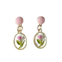Zinc Alloy Drop Earrings with Epoxy Sticker & Plastic Pearl gold color plated fashion jewelry & for woman & enamel Sold By Pair