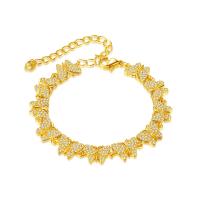 Bracelets en laiton, avec 8cm chaînes de rallonge, Placage de couleur d'or, bijoux de mode & pavé de micro zircon & pour femme, doré, Longueur:17 cm, Vendu par PC