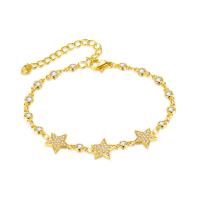Brass Bracelet & Bangle, with 6cm extender chain, gold color plated, fashion jewelry & micro pave cubic zirconia & for woman, golden, Length:18 cm, Sold By PC