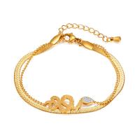 Stainless Steel Jewelry Bracelet, 304 Stainless Steel, with 4.5cm extender chain, Vacuum Ion Plating, fashion jewelry & micro pave cubic zirconia & for woman, golden, Length:16 cm, Sold By PC