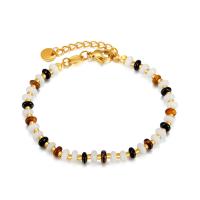 Stainless Steel Jewelry Bracelet 304 Stainless Steel with White Chalcedony & Tiger Eye & Rubber & Black Agate with 4cm extender chain Vacuum Ion Plating fashion jewelry & for woman multi-colored Sold Per 16 cm Strand