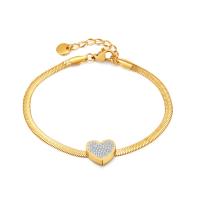 Stainless Steel Jewelry Bracelet, 304 Stainless Steel, with 4cm extender chain, Vacuum Ion Plating, fashion jewelry & micro pave cubic zirconia & for woman, golden, Length:16 cm, Sold By PC