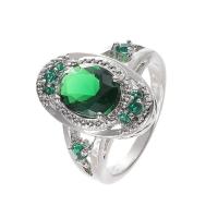 Cubic Zircon Brass Finger Ring with Cubic Zirconia Oval platinum plated vintage & fashion jewelry & Unisex & faceted green nickel lead & cadmium free 20mm Sold By PC