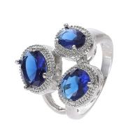 Cubic Zircon Brass Finger Ring, with Cubic Zirconia, platinum plated, fashion jewelry & Unisex & different size for choice & faceted, blue, nickel, lead & cadmium free, Sold By PC