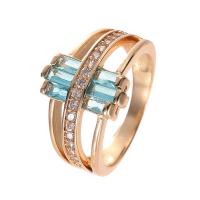 Cubic Zircon Brass Finger Ring with Cubic Zirconia gold color plated fashion jewelry & for woman & faceted skyblue nickel lead & cadmium free 14mm Sold By PC