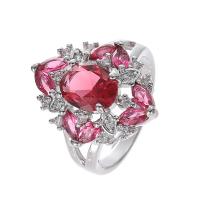Cubic Zircon Brass Finger Ring with Cubic Zirconia platinum plated fashion jewelry & for woman & faceted rose pink nickel lead & cadmium free 21mm Sold By PC