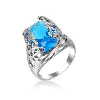Cubic Zircon Brass Finger Ring, with Cubic Zirconia, platinum plated, fashion jewelry & Unisex & different size for choice & faceted, skyblue, nickel, lead & cadmium free, Sold By PC