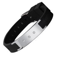 Bracelets en silicone, avec Acier inoxydable 304, bijoux de mode & pour homme, plus de couleurs à choisir, 4.6mm,13mm, Longueur:Environ 9.7 pouce, Vendu par PC