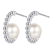 Brass Stud Earring, with Shell Pearl, fashion jewelry & for woman, more colors for choice, nickel, lead & cadmium free, 13mm,7mm, Sold By Pair