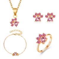 Tibetan Style Jewelry Sets, Stud Earring & finger ring & bracelet & necklace, plated, 4 pieces & micro pave cubic zirconia & for woman, nickel, lead & cadmium free, 10mm,20mm, Length:Approx 53 cm, Approx 22.5 cm, Sold By Set