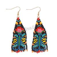 Seedbead Tassel Earring, with Tibetan Style, Flower, gold color plated, Bohemian style & for woman, 25x80mm, Sold By Pair